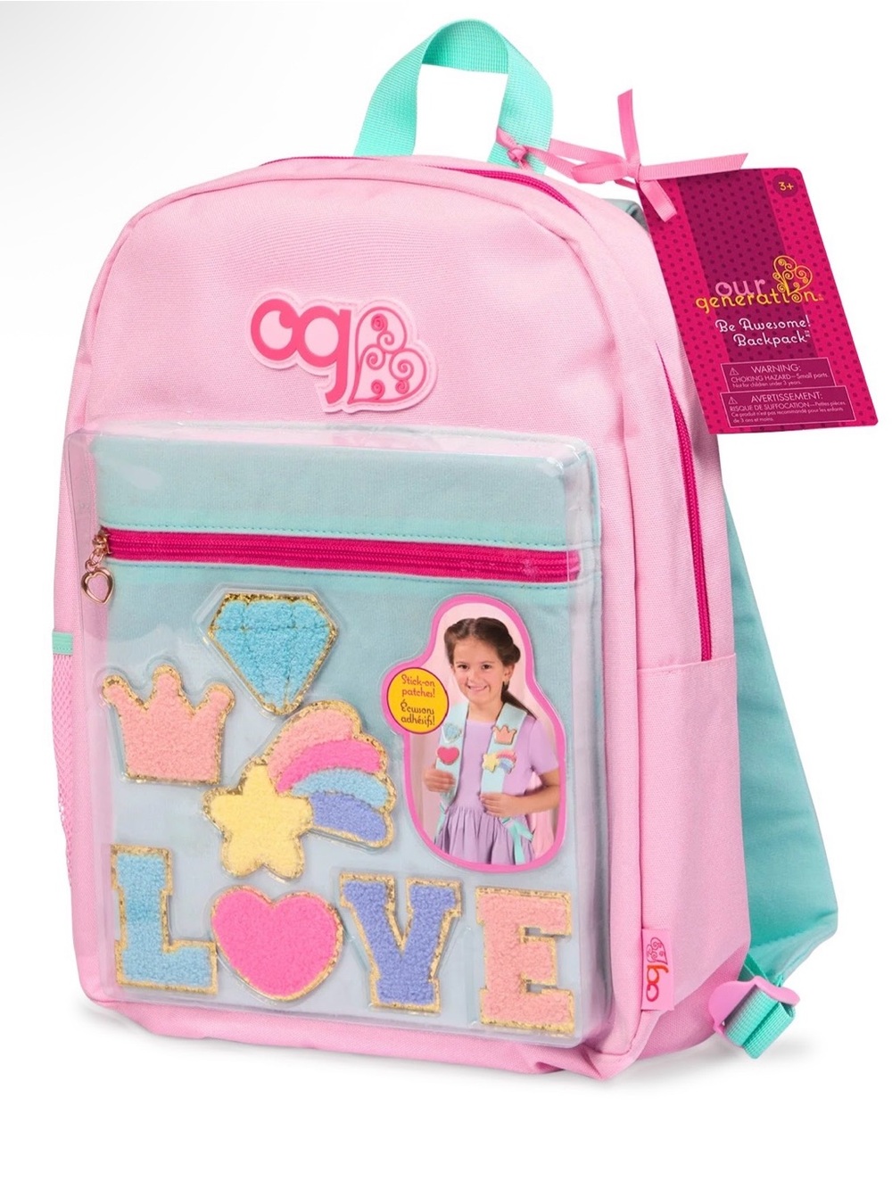 Pink Kids Backpack with LOVE Patch